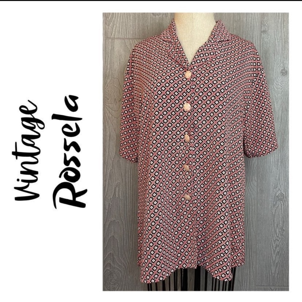 Rossela Geometric Print Vintage Button Up Top